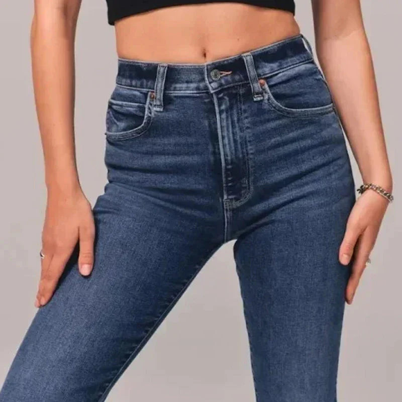 Indirae – Stretch Cotton High-waisted Flared Trousers