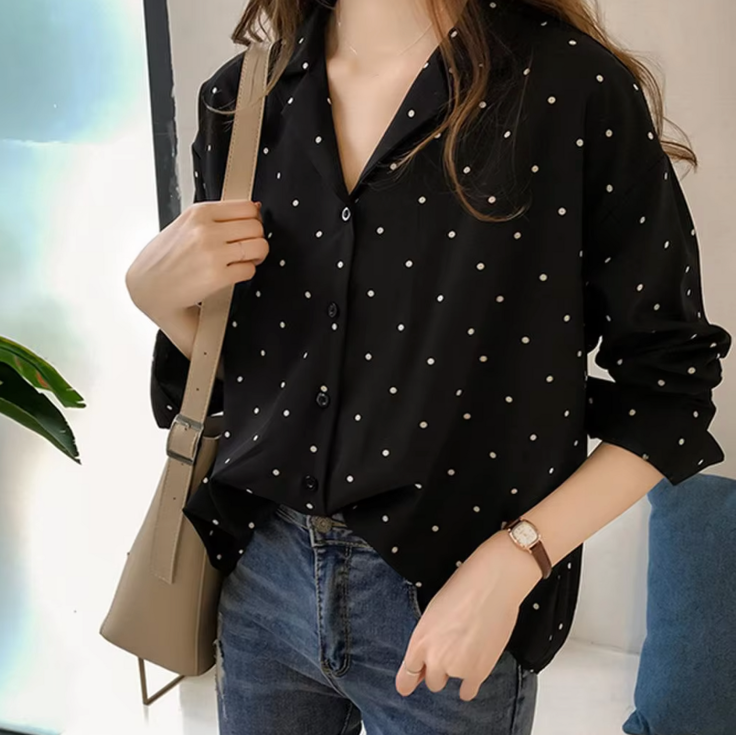 Riya – Chic Polkadots Long-sleeved Blouse