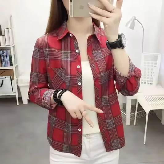 Hela – Cotton Long-sleeved Checkered Top