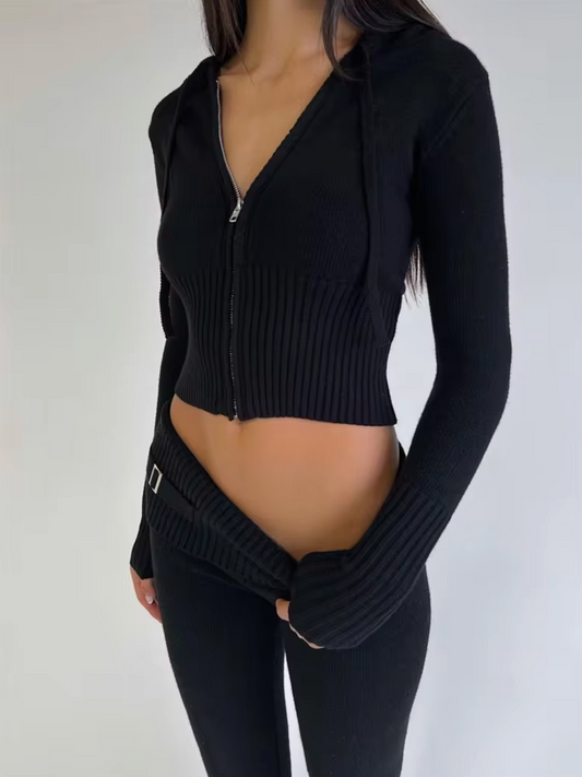 Alona – Knitted Cropped Hoodie and Pants