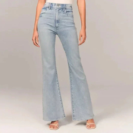 Indirae – Stretch Cotton High-waisted Flared Trousers