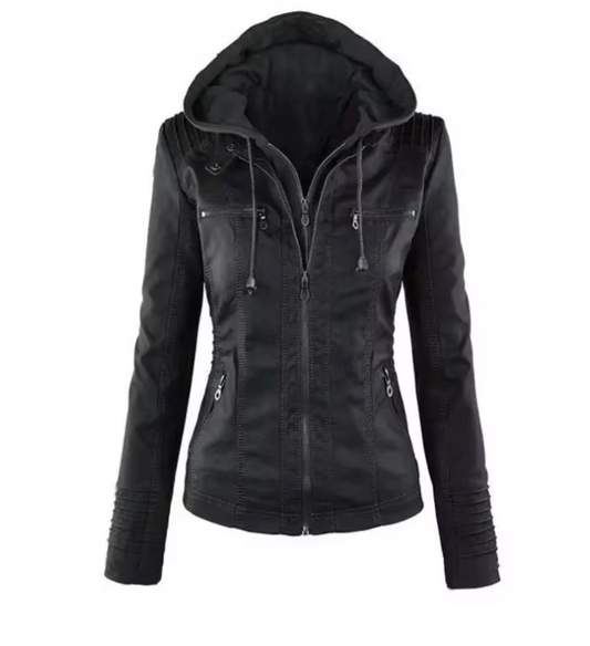 Alena – Leather Hooded Jacket