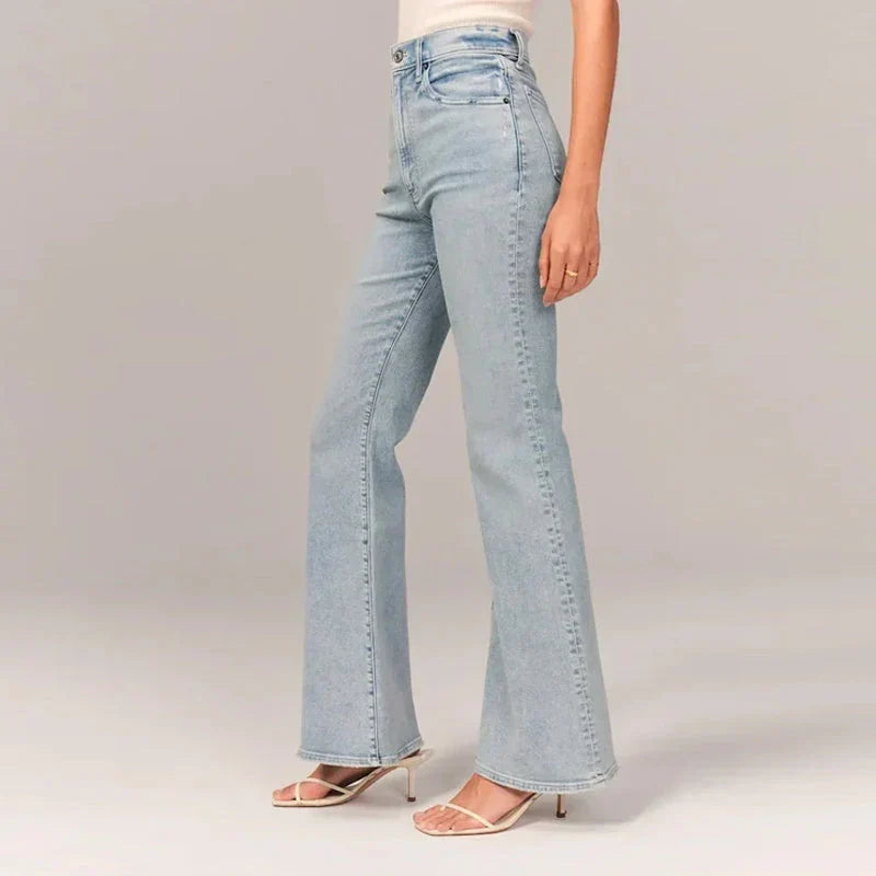 Indirae – Stretch Cotton High-waisted Flared Trousers