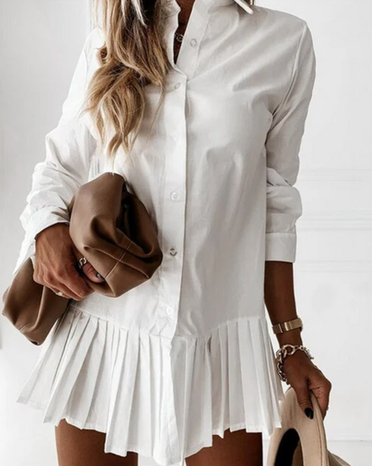 Luthienne – Stylish Pleated Cotton Mini Shirt Dress