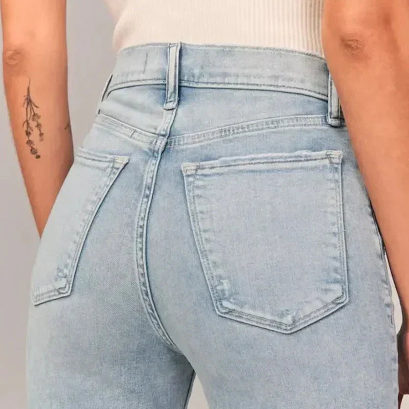 Indirae – Stretch Cotton High-waisted Flared Trousers