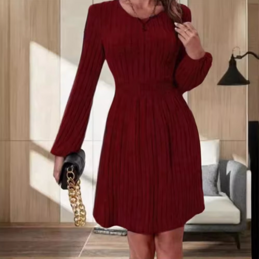 Akilah – Knitted Round Neck Lantern Sleeve Dress