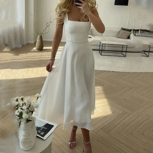 Isabeau – Elegant Square Neck A-line Sleeveless Midi Dress