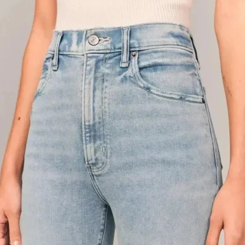Indirae – Stretch Cotton High-waisted Flared Trousers