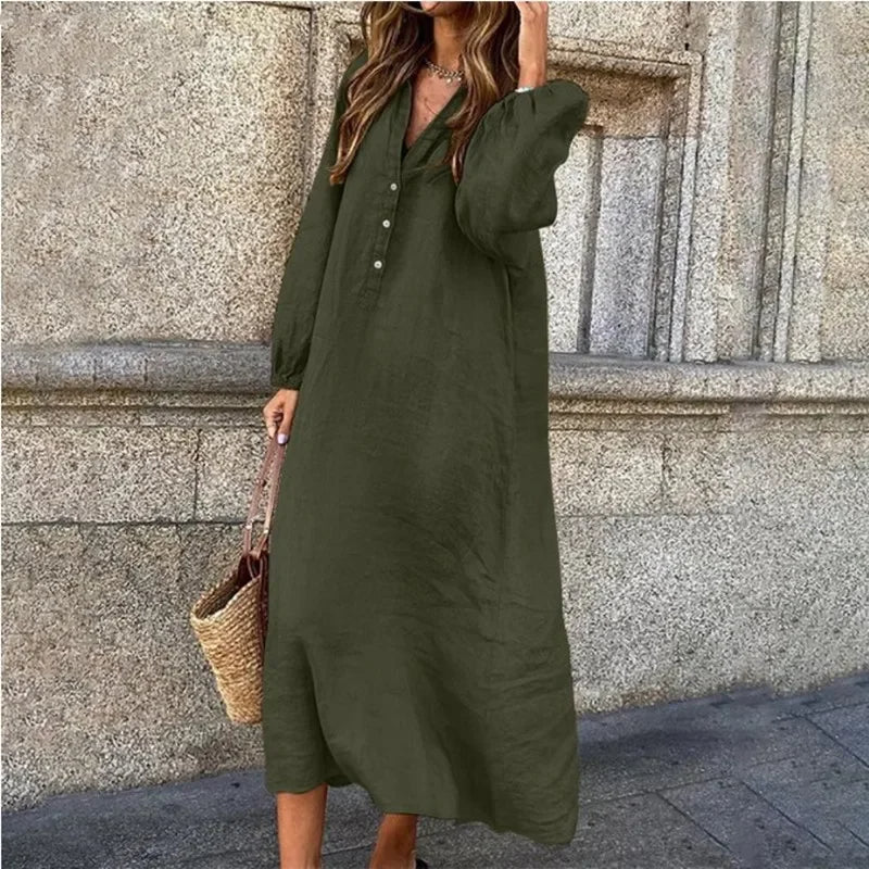 Altaira – Cotton Linen Long Sleeve Maxi Dress