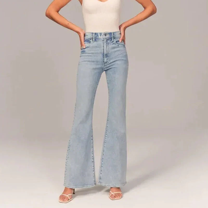 Indirae – Stretch Cotton High-waisted Flared Trousers