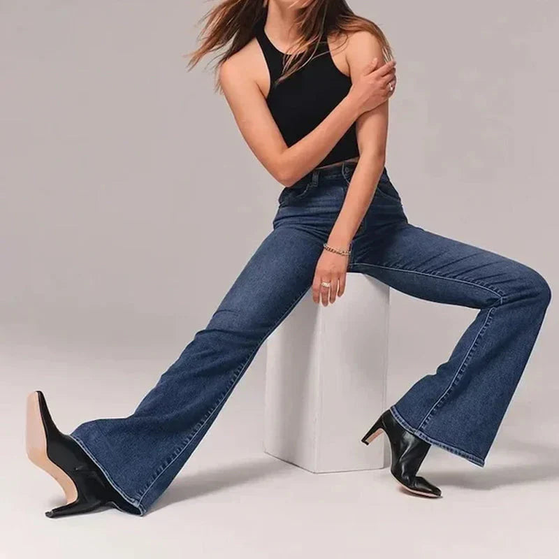 Indirae – Stretch Cotton High-waisted Flared Trousers