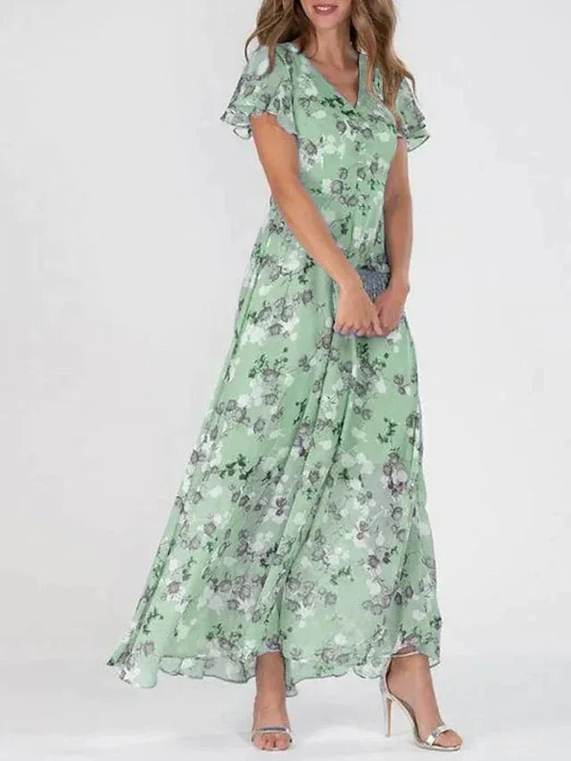 Romilly – Cap Sleeve Floral Chiffon Maxi Dress