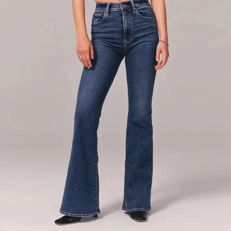 Indirae – Stretch Cotton High-waisted Flared Trousers