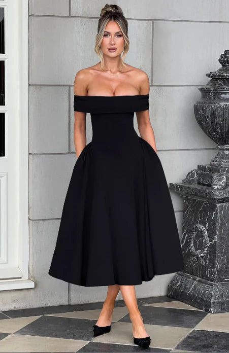 Azura – Elegant Off-shoulder Midi Dress