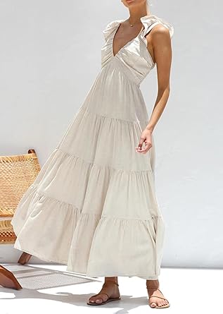 Prisca – Linen Maxi Dress with Ruffles