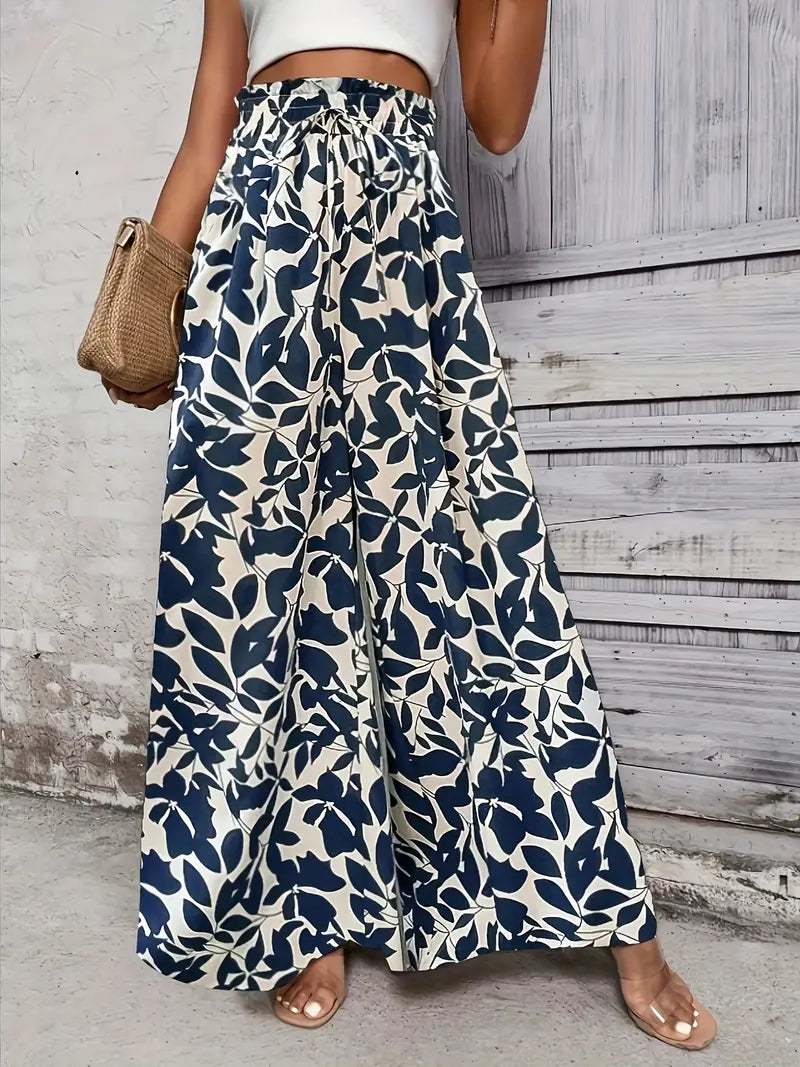 Sunniva – Wide-leg Leaf Print Palazzo Pants