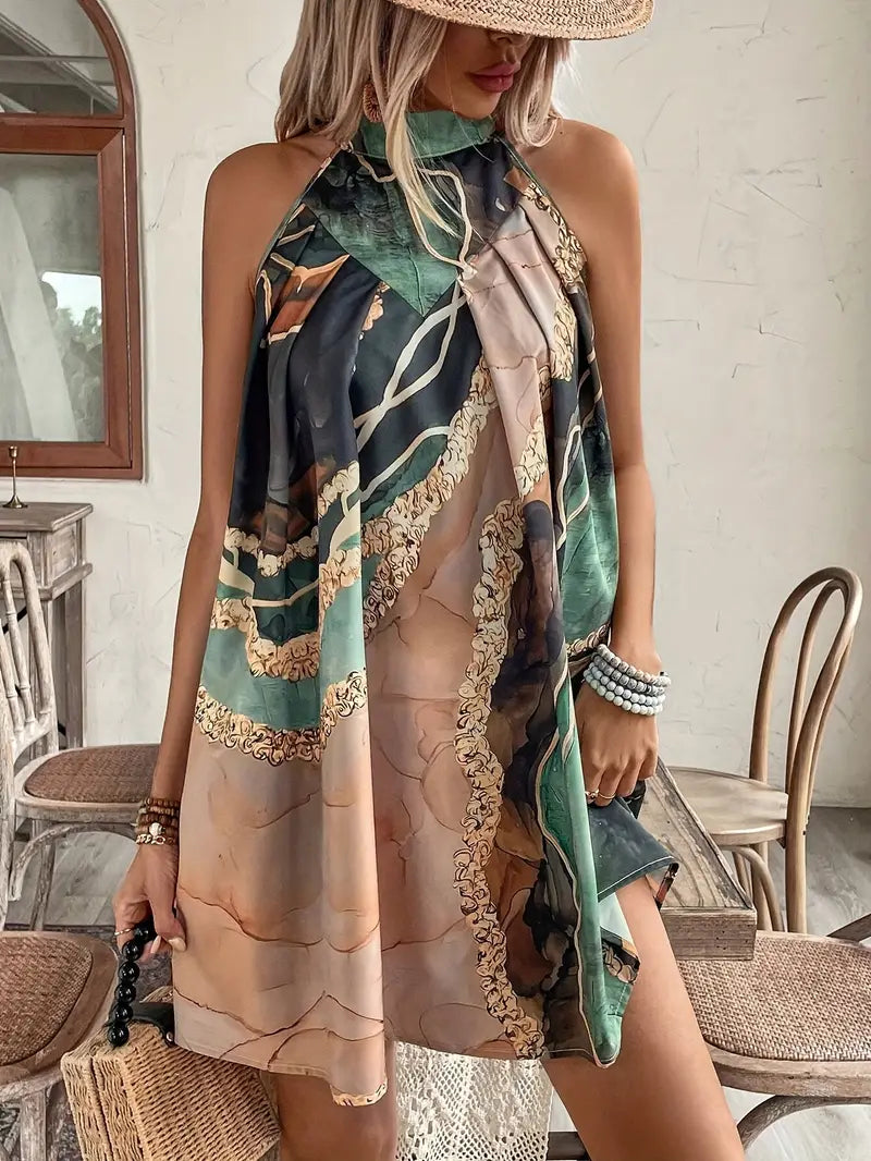 Dorhea – Artistic Halterneck Mini Dress