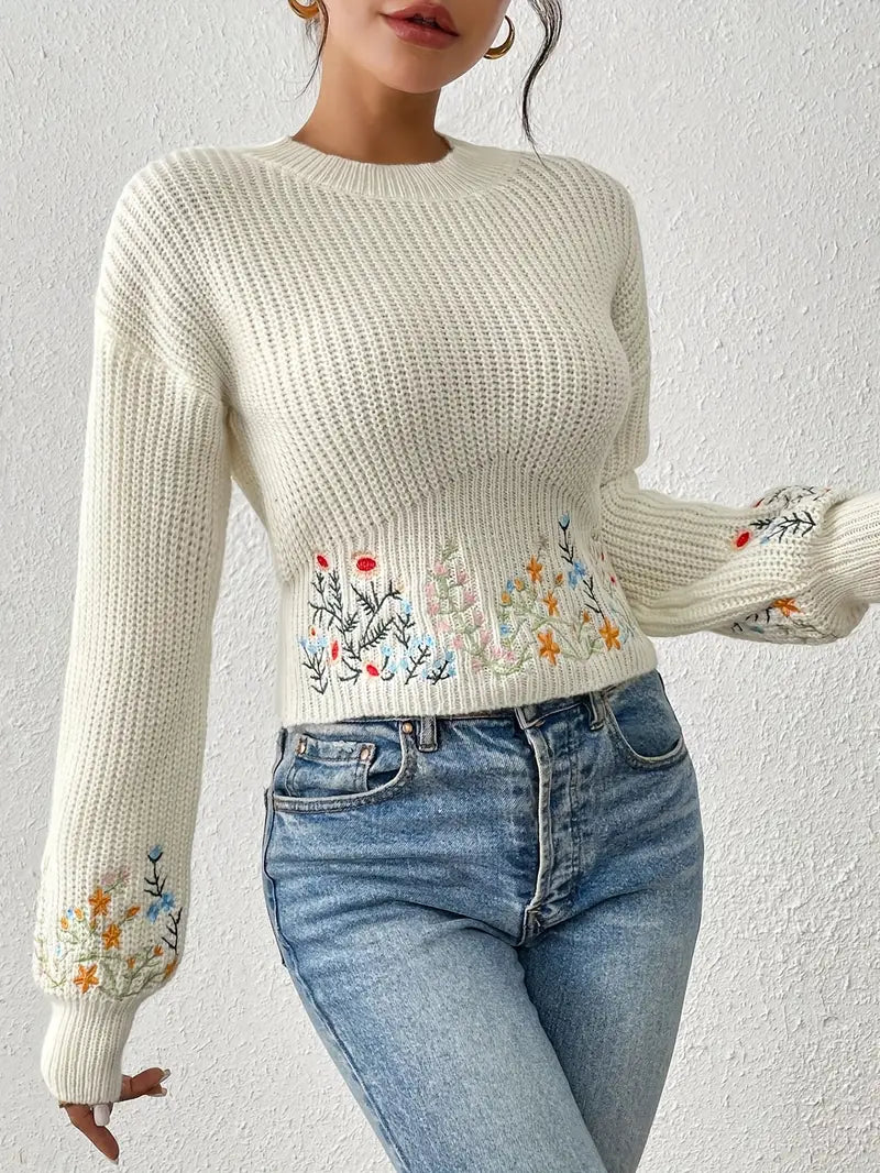 Leyla – Knitted Floral Embroidered Sweater
