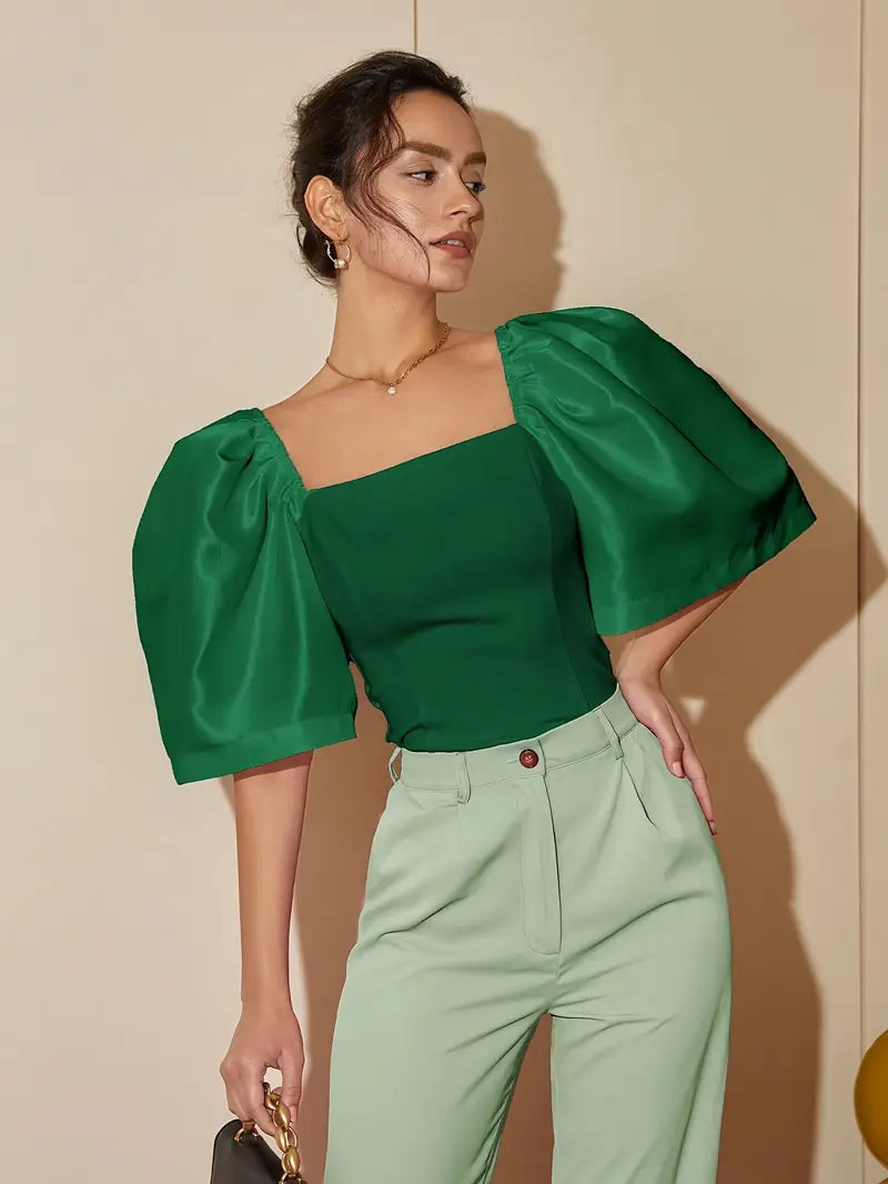 Clara – Stylish Satin Puff Sleeves Blouse
