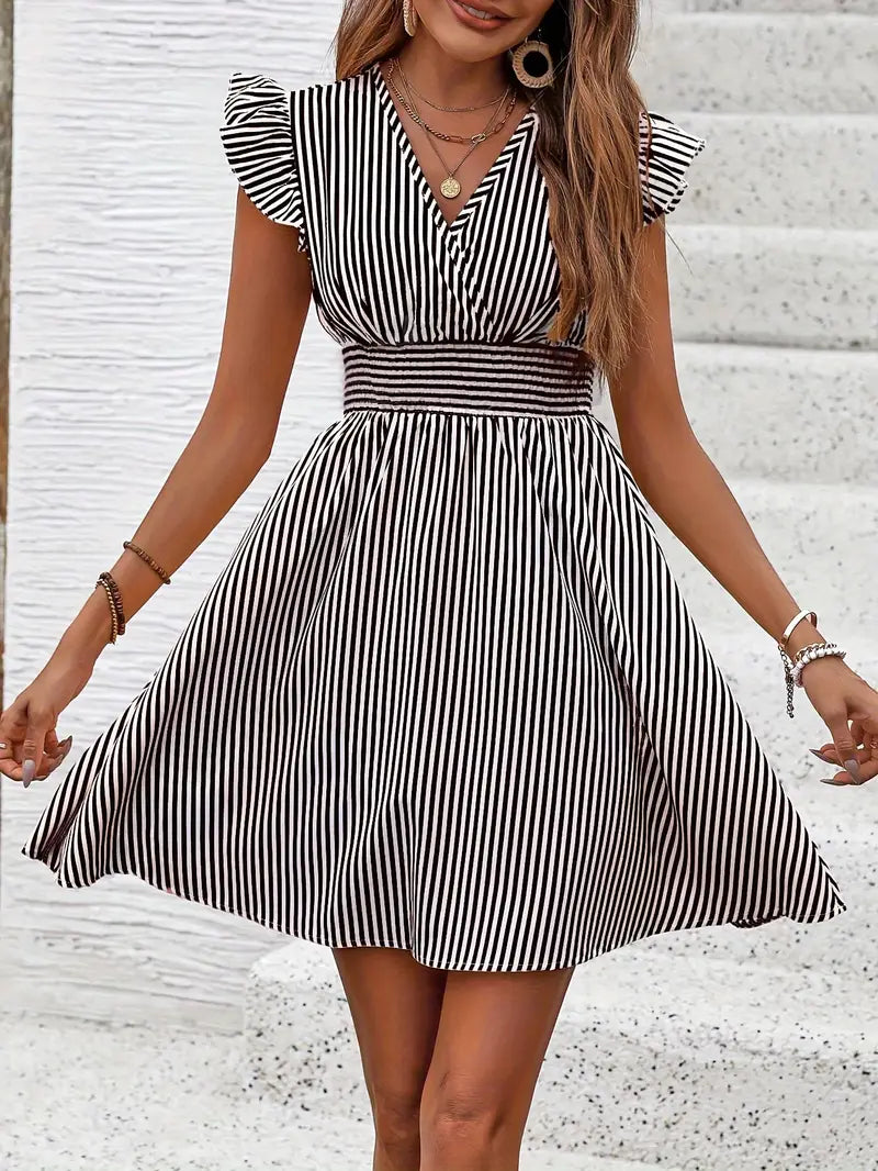 Elunica – Mini Dress with Striped Cap Sleeves