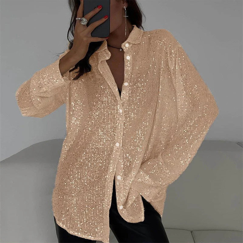 Eiralei – Sequin Long-sleeved Button-down Shirt