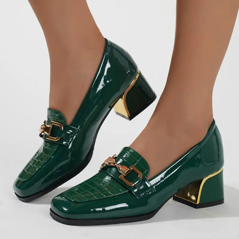 Senaya – Shiny Leather Block Heel Shoes