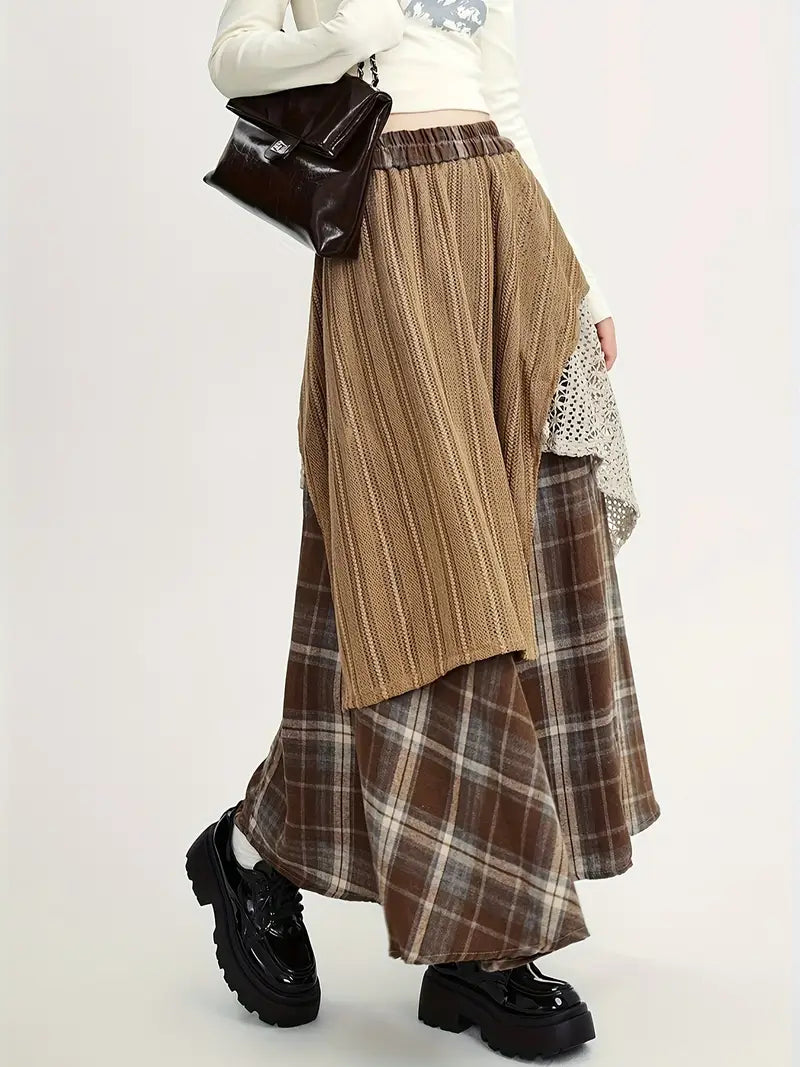 Alva – Checkered Boho Maxi Skirt