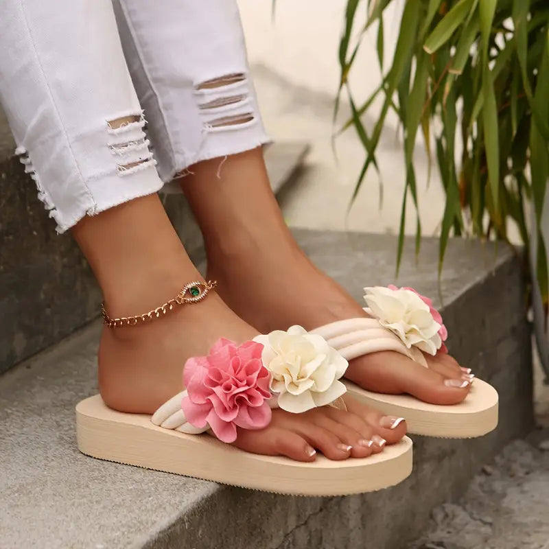 Dolly – Multicolored Platform Flip Flops with Floral Pattern