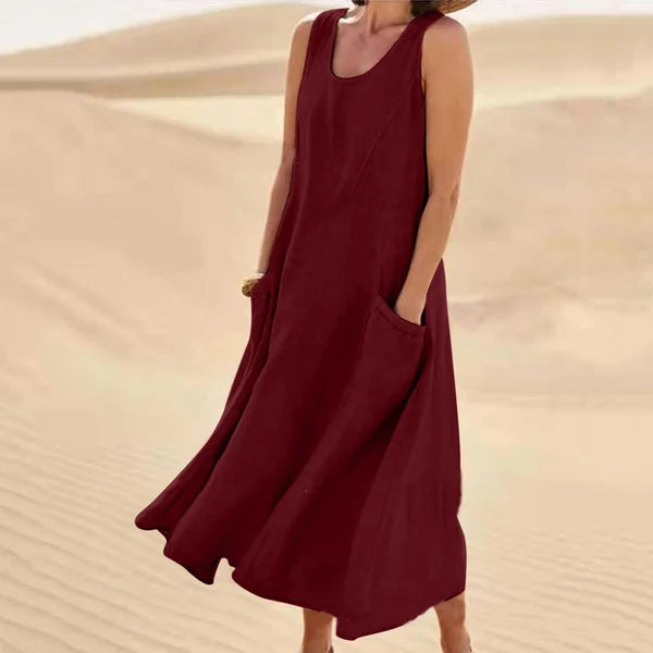 Altishia – Casual Sleeveless Linen Dress with Pockets