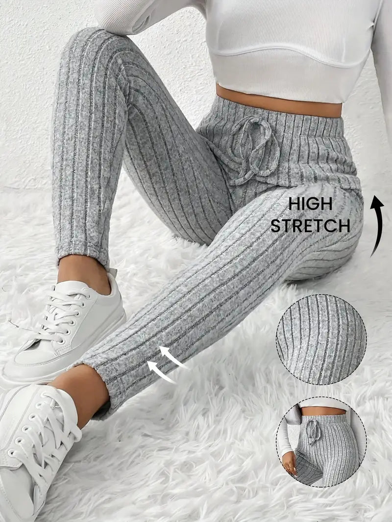 Zhari – High-waisted Ribbed Drawstring Leggings