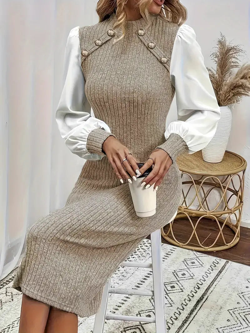 Khalida – Stylish Knitted Satin Sleeves Dress