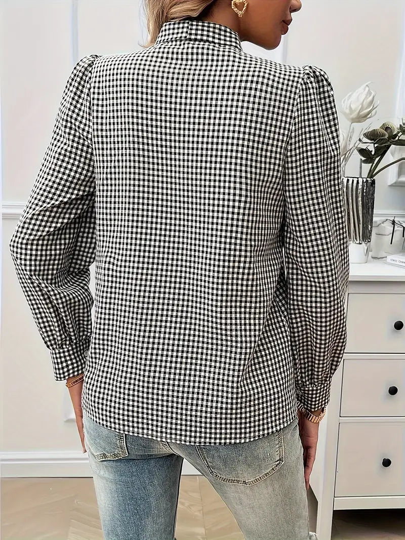 Mortisia – Classic Bow Tie Checkered Blouse