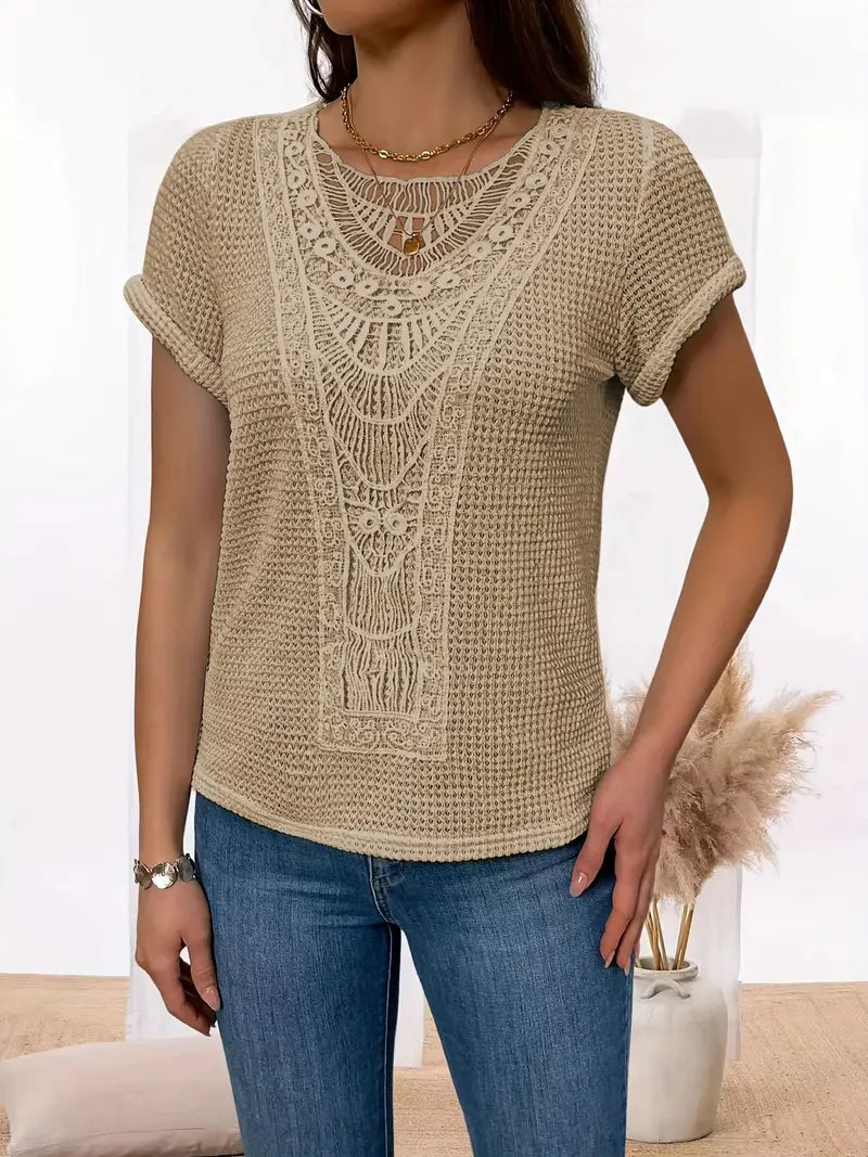 Yzendra – Stylish Crochet Knit Top
