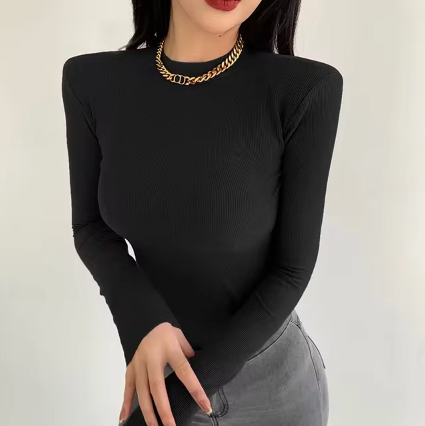 Cerise – Padded Shoulders Long-sleeved Shirt