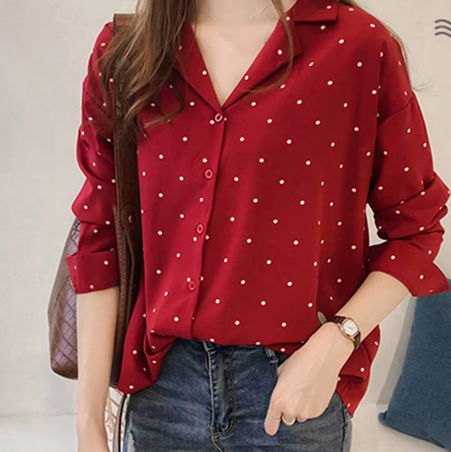 Riya – Chic Polkadots Long-sleeved Blouse