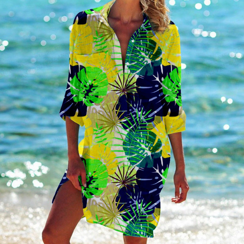 Celia - Tropical print shirt dress