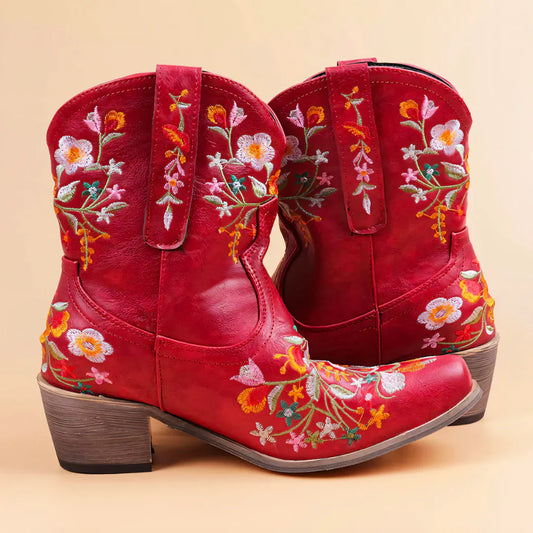 Niva – Embroidered Leather Ankle Boots