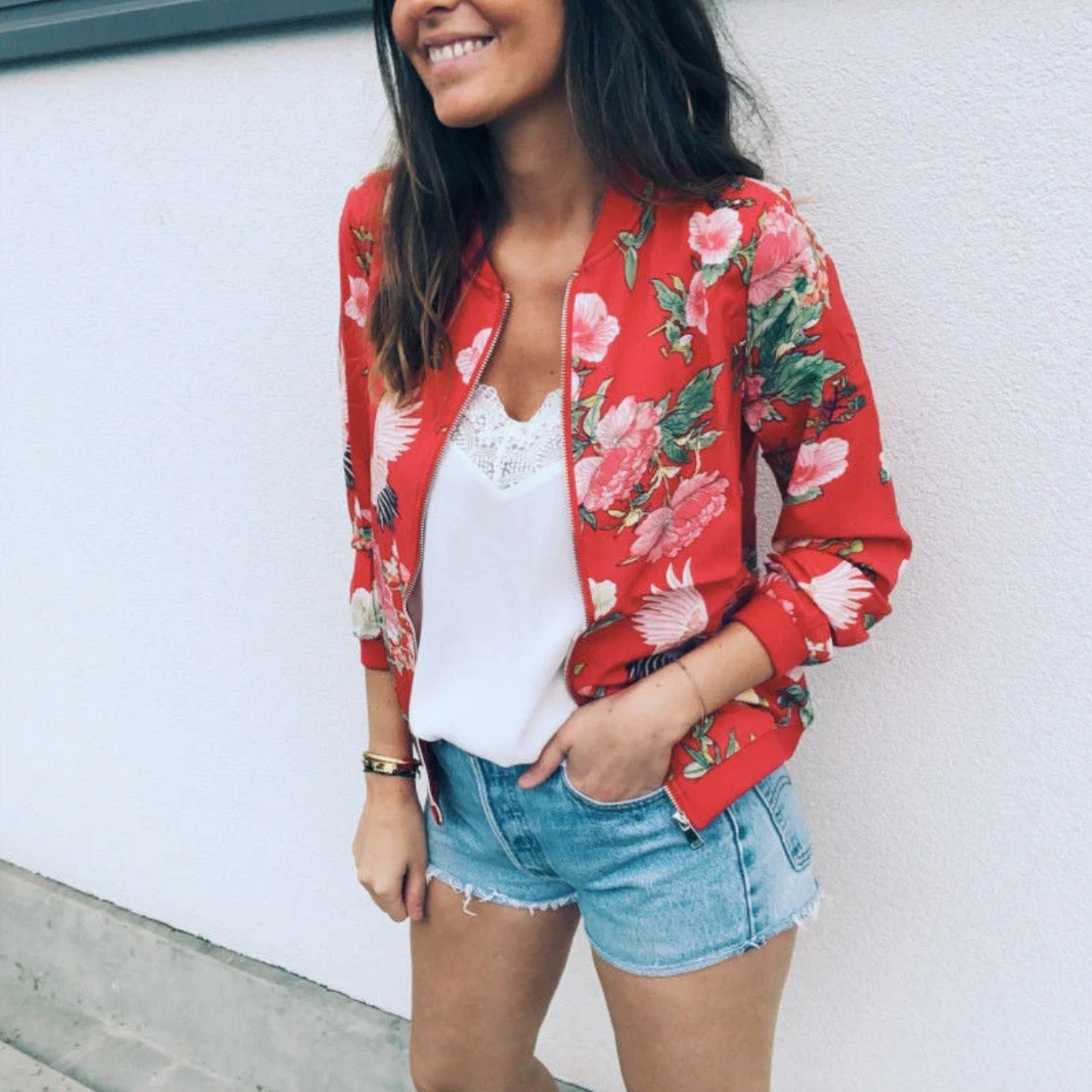 Zyphra – Cozy Floral Bomber Jacket