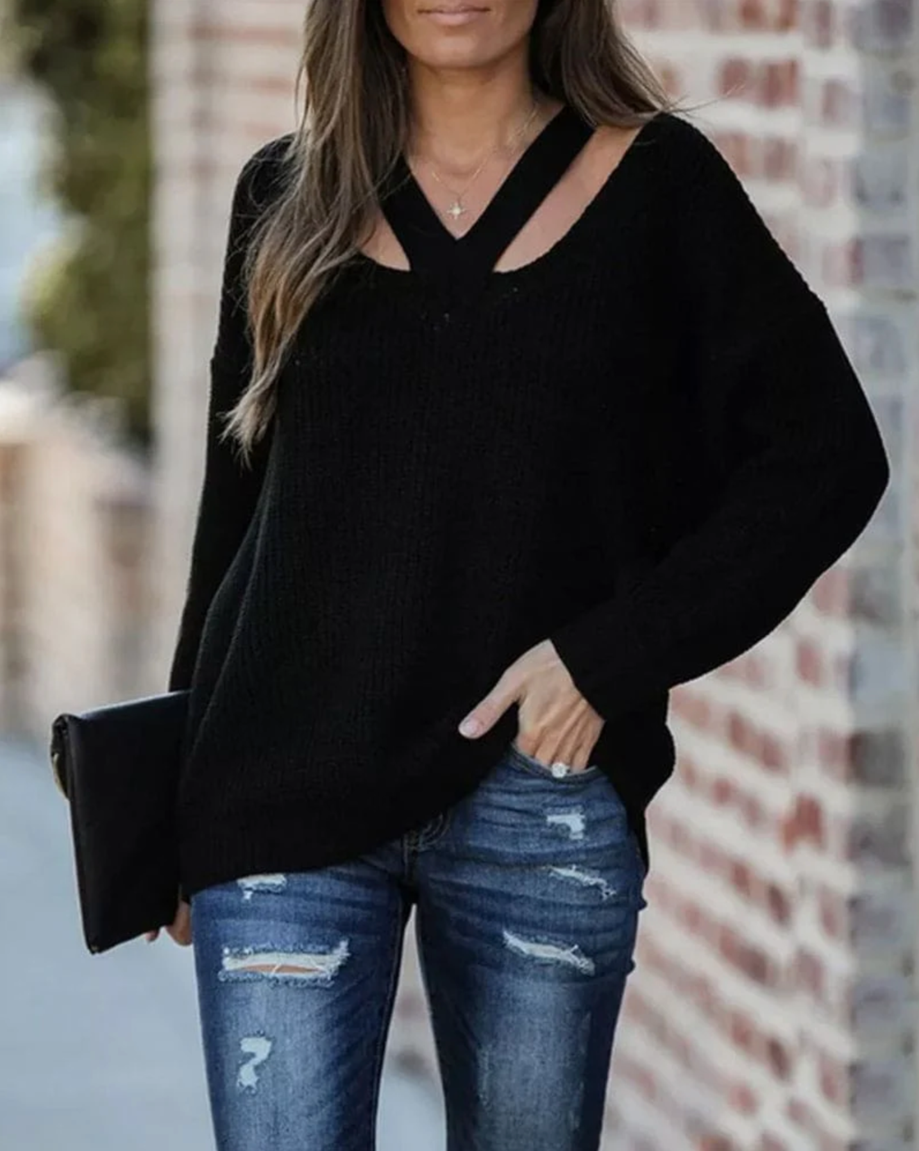 Pansy - Knitted Loose V-neck Sweater
