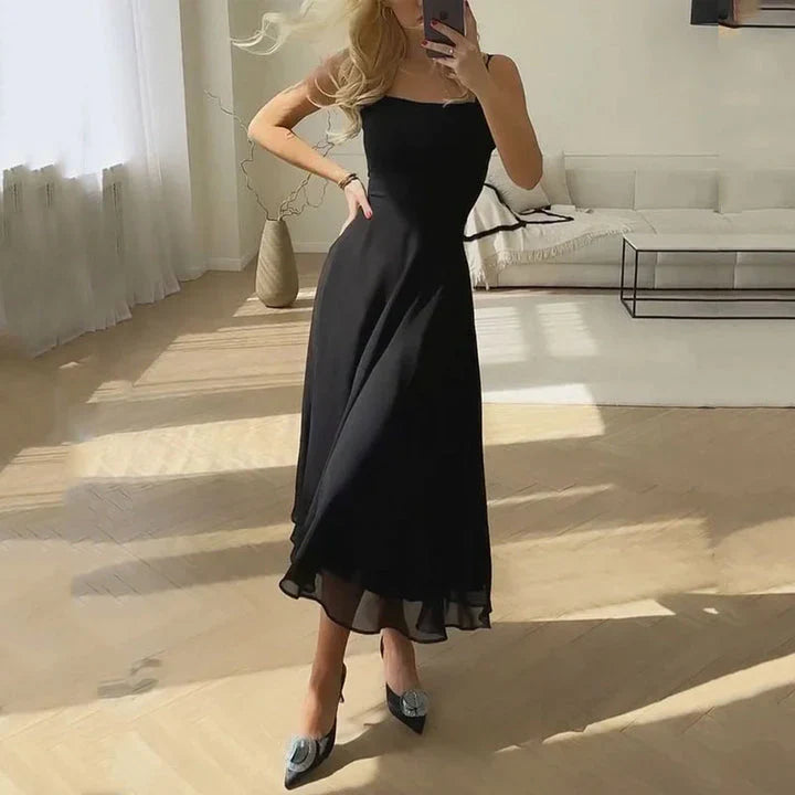 Isabeau – Elegant Square Neck A-line Sleeveless Midi Dress