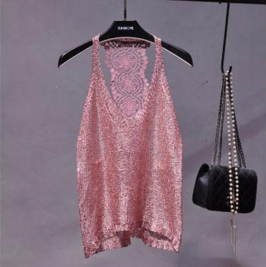 Kirelle – Shimmering Knit Camisole with Lace Back