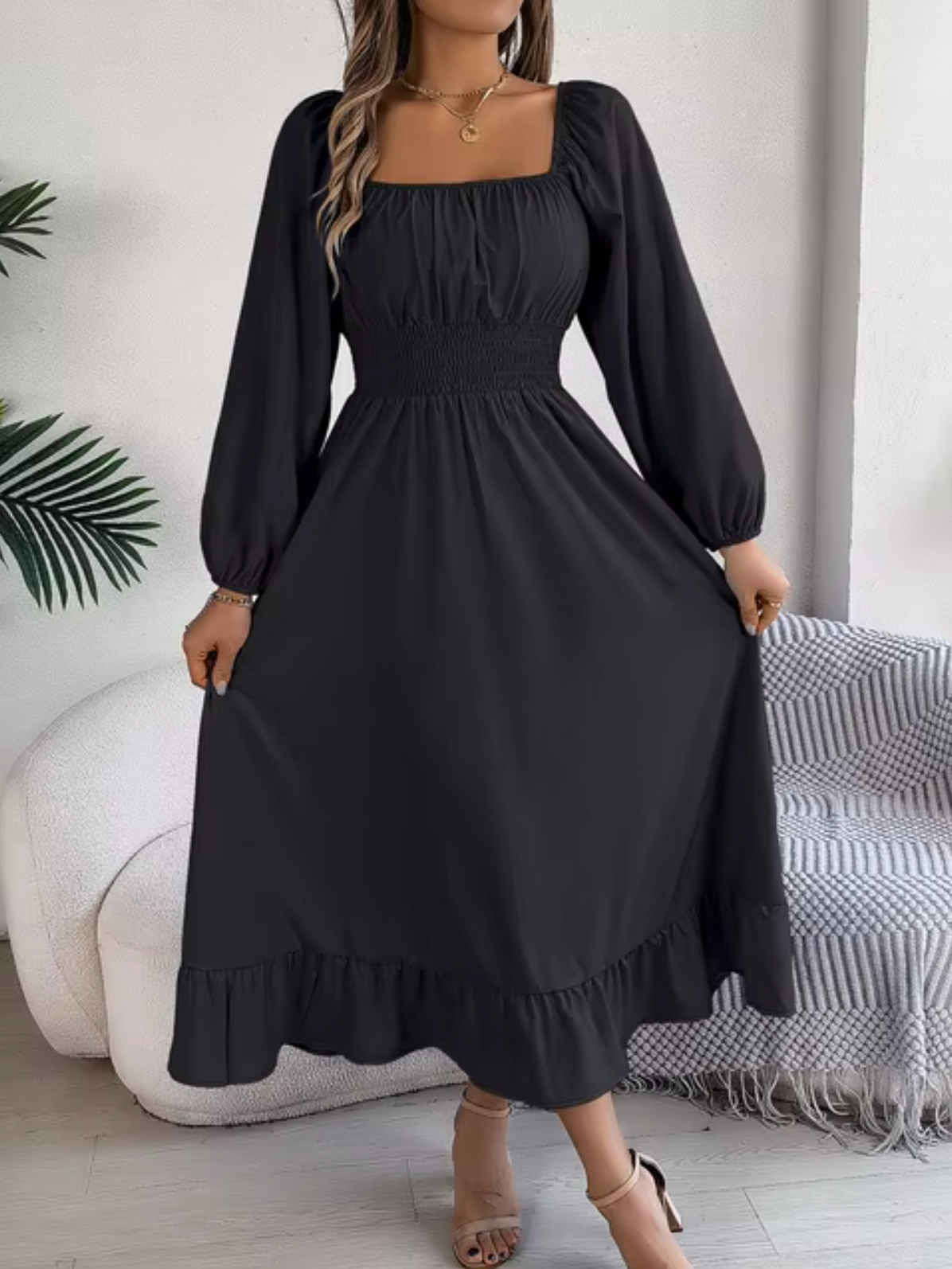 Gaia - High Waist Puff Sleeve Dress