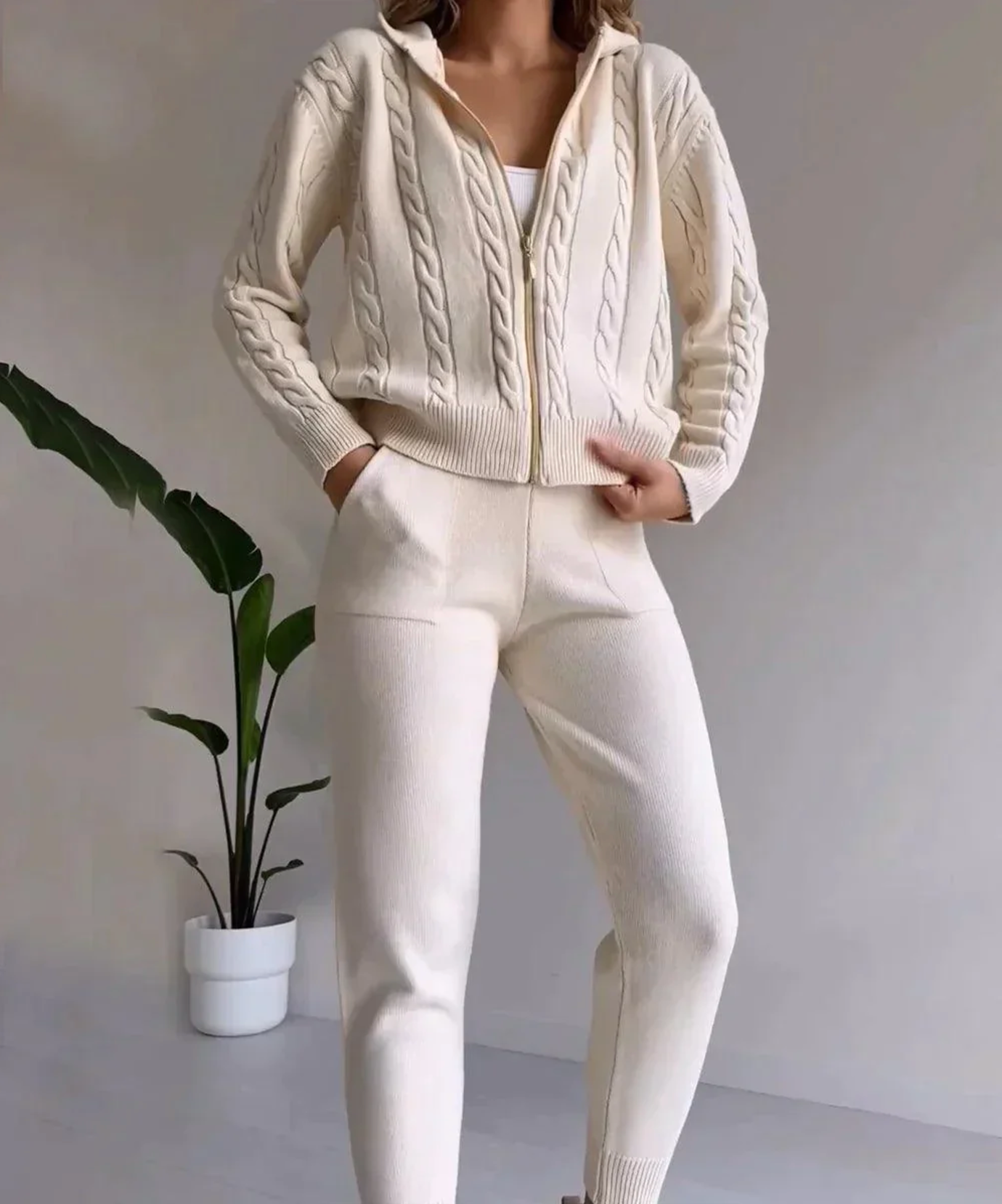 Kalleen – Two-piece Hooded Cardigan and Pants Set