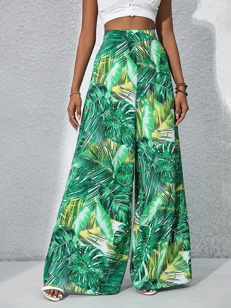 Mariah – High-quality Tropical Print Wide-leg Trousers