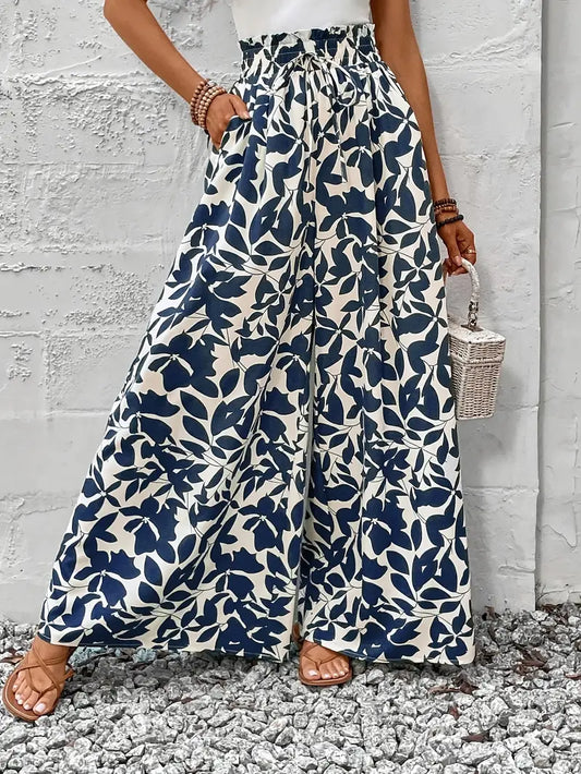 Sunniva – Wide-leg Leaf Print Palazzo Pants