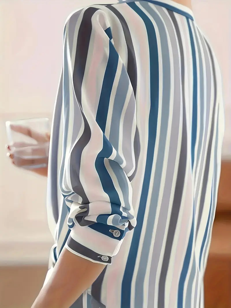 Zyphora – Elegant Striped Blouse with Button Placket