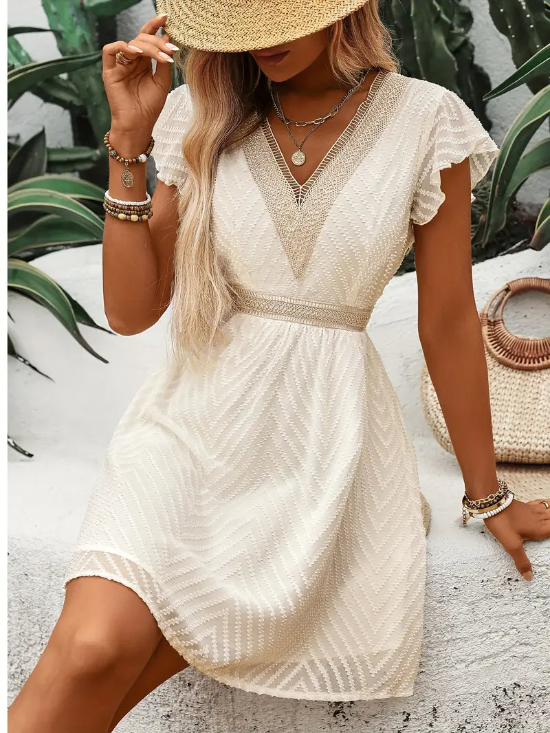 Thalie – Elegant Chevron Lace and Cap Sleeves Dress