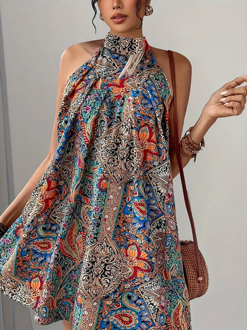 Dorhea – Artistic Halterneck Mini Dress