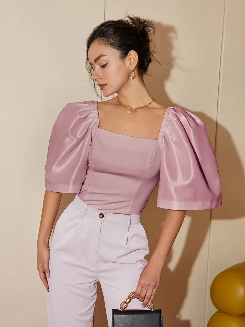 Clara – Stylish Satin Puff Sleeves Blouse