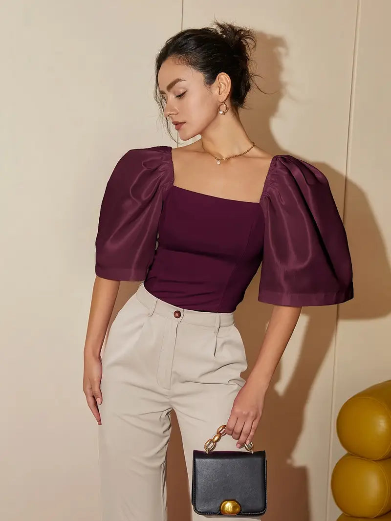 Clara – Stylish Satin Puff Sleeves Blouse